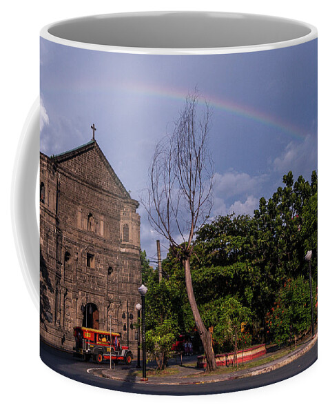Rainbow Coffee Mug featuring the photograph Rainbow over Malate Church by Arj Munoz