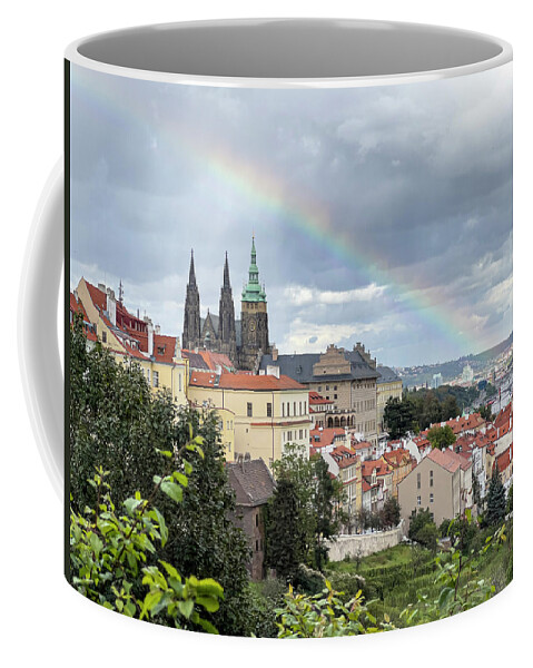 Rainbow Coffee Mug featuring the photograph Rainbow over Praha Czech Republic by Mary Lee Dereske