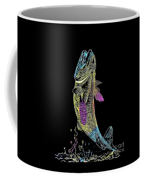 Rainbow Trout Scratch Art Abstract Expressionist Effect Coffee Mug featuring the mixed media Rainbow Trout Scratch Art Abstract Expressionist Effect by Rose Santuci-Sofranko