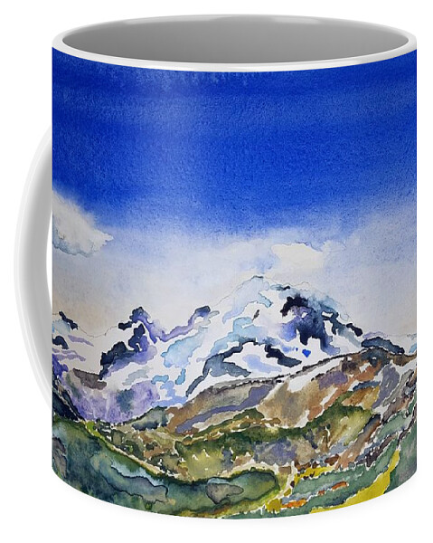 Watercolor Coffee Mug featuring the painting Rainier Panorama by John Klobucher