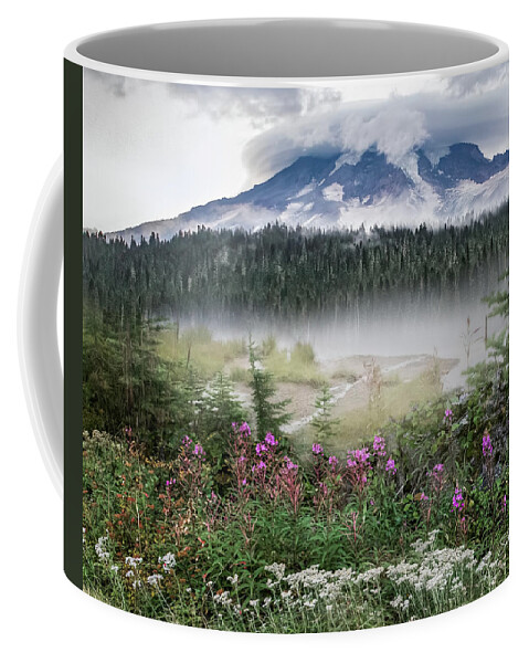 Mountain Coffee Mug featuring the photograph Rainy Day at Mt. Rainier by Shara Abel