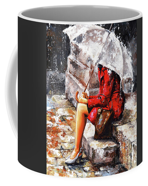 Rain Coffee Mug featuring the painting Rainy day LR23 - Woman of New York by Emerico Imre Toth