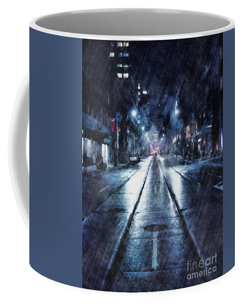 Weather Coffee Mug featuring the digital art Rainy Night Downtown by Phil Perkins
