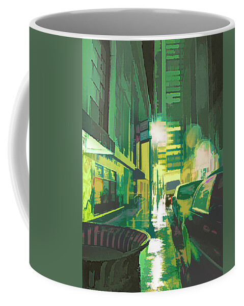 Pop Art Coffee Mug featuring the digital art Rainy NY Night by Steve Ladner