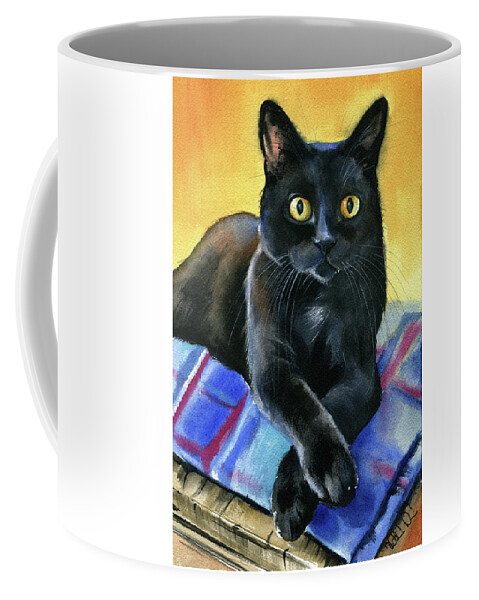 Black Cats Coffee Mug featuring the painting Ralph Black Cat Painting by Dora Hathazi Mendes
