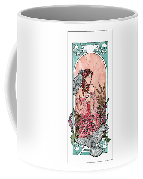 Crow Coffee Mug featuring the painting Raven Maiden by Tiffany DiGiacomo