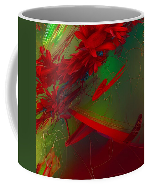 Digital Christmas Red Green Abstract Coffee Mug featuring the digital art Red Abstract Flowers by Beverly Read