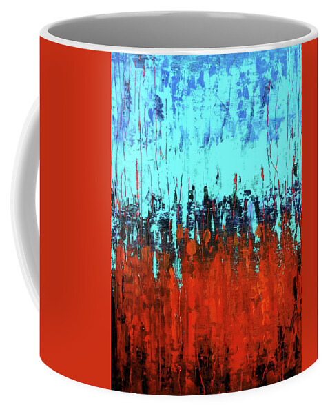 Abstract Coffee Mug featuring the painting Red and Turquoise abstract by Asha Sudhaker Shenoy