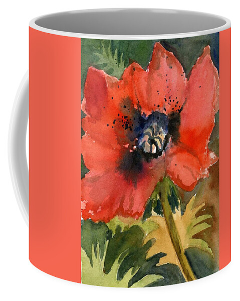 Anemone Flower Coffee Mug featuring the painting Red Anemone by Anna Jacke