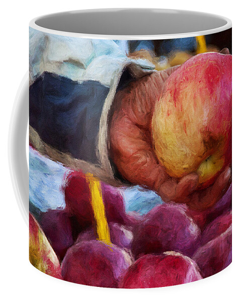 Red Apples Coffee Mug featuring the mixed media Red apples at Byward Market, Ottawa by Tatiana Travelways