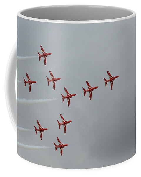 21st Century Coffee Mug featuring the photograph Red Arrows Performing the Concorde Formation by Gordon James