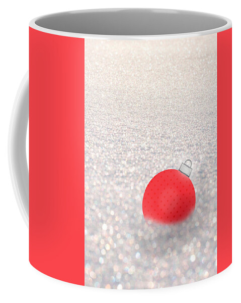 Red Ball Coffee Mug featuring the mixed media Red Ball in Snow by Moira Law