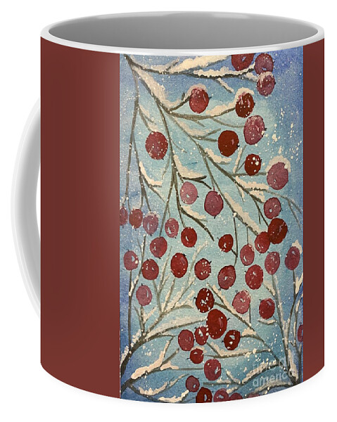 Red Berries Coffee Mug featuring the painting Red Berries in Snow by Lisa Neuman