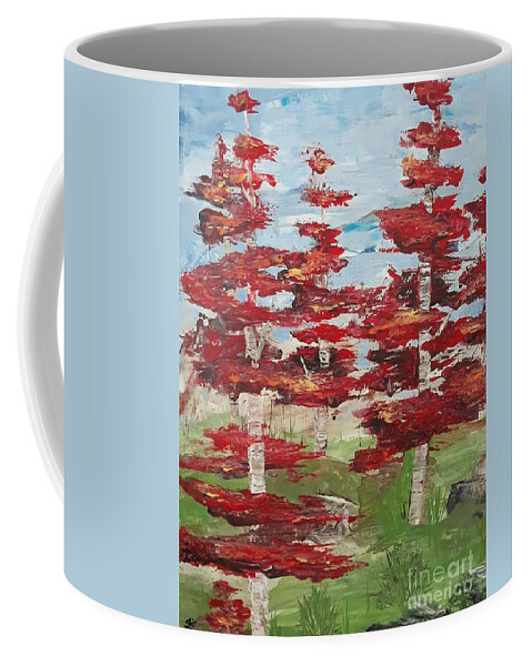 Red Coffee Mug featuring the painting Red Birch by April Reilly