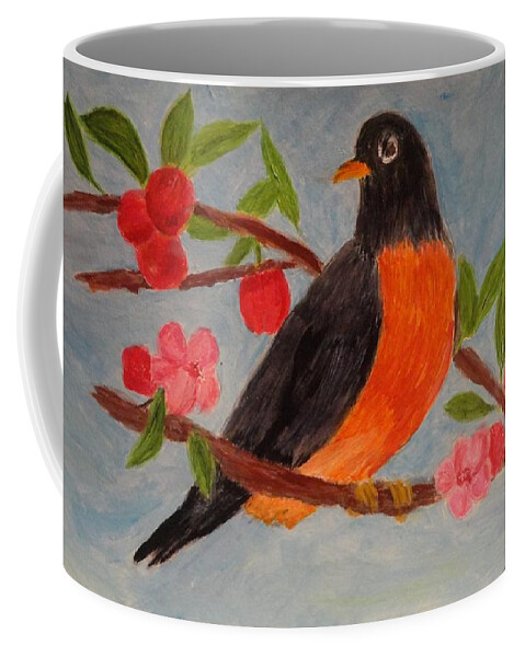 Red Breast Robin Coffee Mug featuring the painting Red Breast Robin  by Rosie Foshee