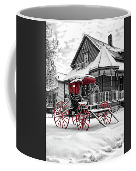 Horse Drawn Carriage Coffee Mug featuring the photograph Red Buggy At Olmsted Falls - 2 by Mark Madere