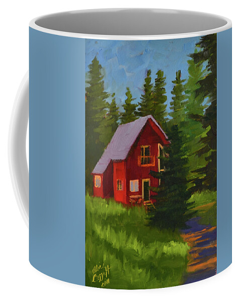 Cabin Coffee Mug featuring the painting Red Cabin by Alice Leggett