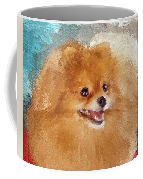 Dog Coffee Mug featuring the digital art Red Carpet Pomeranian by Lois Bryan