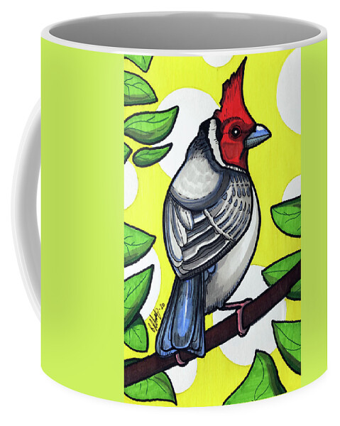 Red Crested Cardinal Coffee Mug featuring the drawing Red Crested Cardinal by Creative Spirit