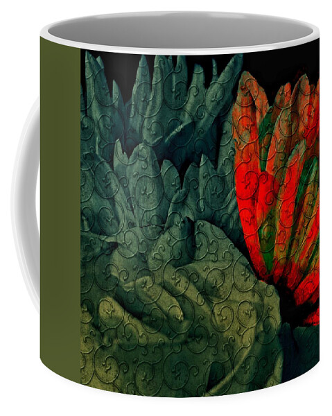 Abstract Coffee Mug featuring the mixed media Red Embossed Flower by Bonnie Bruno