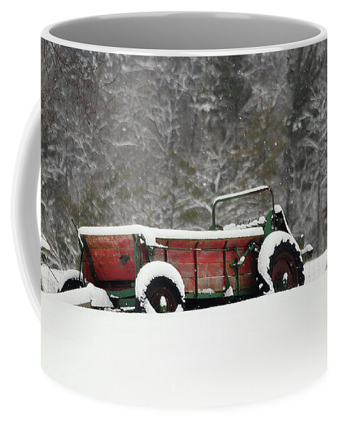 Back Roads Coffee Mug featuring the photograph Red Farm Implement in the Snow by David T Wilkinson