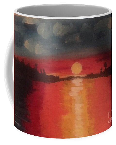Red Hot Sunset Heat Beauty Nature Love Muskoka Cottage Country Canada Coffee Mug featuring the painting Red Hot Sunset by Nina Jatania