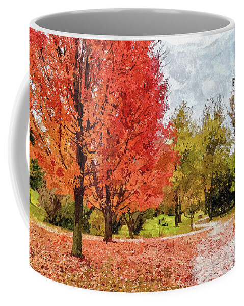 Maple Tree Coffee Mug featuring the mixed media Red Maple Trees Along The Walk Painterly by Jennifer White
