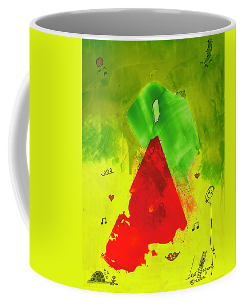  Coffee Mug featuring the mixed media Red on Green with Music 111410 by Lew Hagood
