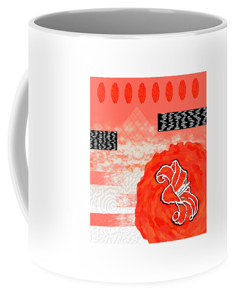 Red Coffee Mug featuring the digital art Red Peach Motif Collage Design for Home Decor by Delynn Addams