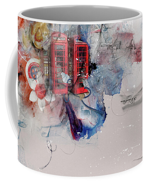 London Coffee Mug featuring the mixed media Red Phones at Charing Cross by Nicky Jameson