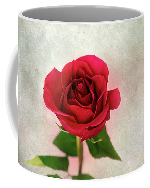 Red Rose Coffee Mug featuring the photograph Red Rose Single Stem Flower Picture by Gwen Gibson