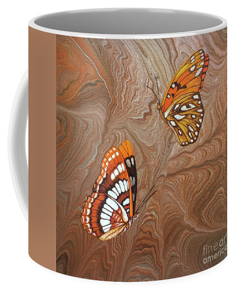 California Butterflies Coffee Mug featuring the painting Red Sandstone and CA Butterflies by Lucy Arnold