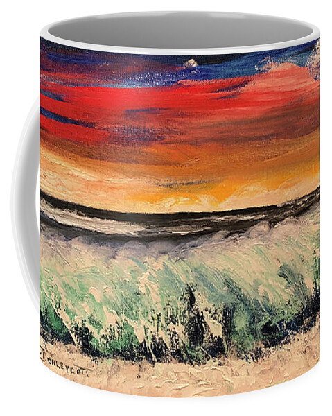 Waves Coffee Mug featuring the painting Red Sky Breakers -- Sunset Ocean Waves by Catherine Ludwig Donleycott