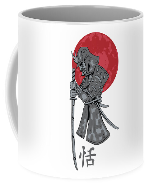 Japanese Coffee Mug featuring the digital art Red Sun Samurai by Jacob Zelazny