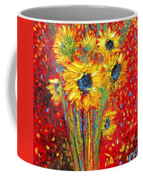 Coffee Mug featuring the painting Red Sunflowers by Chiara Magni