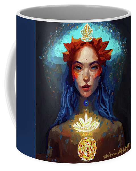 Red Tara Coffee Mug featuring the painting Red Tara with Golden Lotus and Bindus by Melissa Abbott