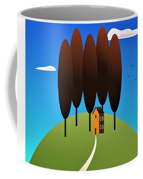 Landscape Coffee Mug featuring the digital art Red Tree Hill by Fatline Graphic Art