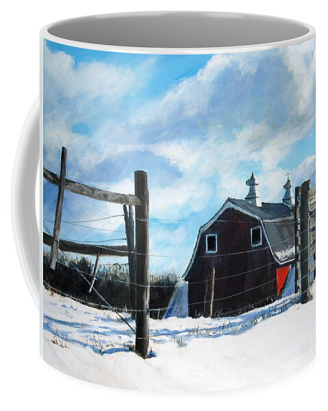 Barn Coffee Mug featuring the painting Red White And Blue by William Brody