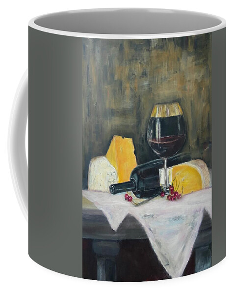 Red Wine Coffee Mug featuring the painting Red Wine and Cheese by Denice Palanuk Wilson
