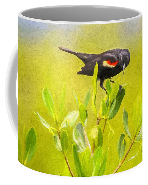 Oil Painting Coffee Mug featuring the photograph Red-Winged Blackbird by Susan Rydberg