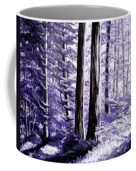 Moonlight Coffee Mug featuring the painting Redwoods in Purple Moonlight by Laura Iverson