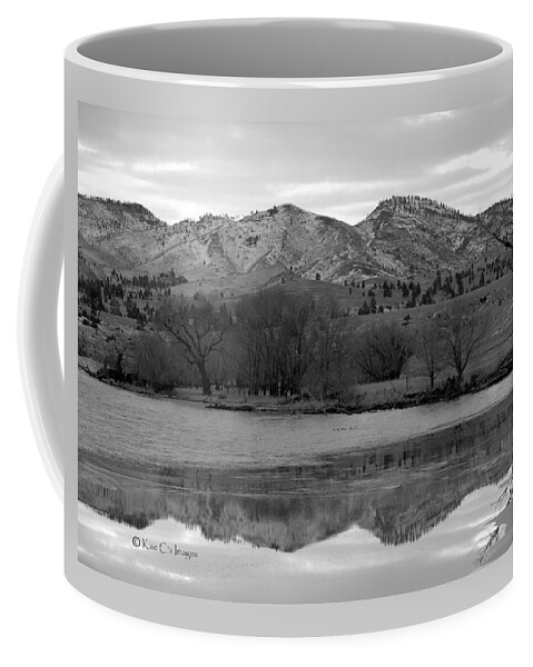 Black And White Coffee Mug featuring the photograph Reflections in Icy Waters BW by Kae Cheatham