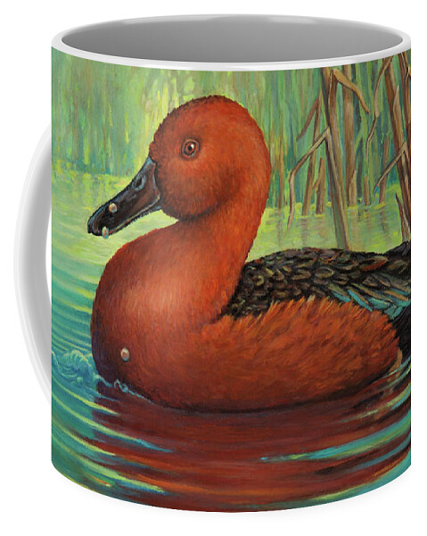 Reflection Coffee Mug featuring the painting Reflection of a Cinnamon Teal by Robert Corsetti