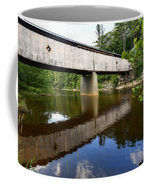 Reflection Coffee Mug featuring the photograph Reflection of a Covered Bridge by Steve Brown
