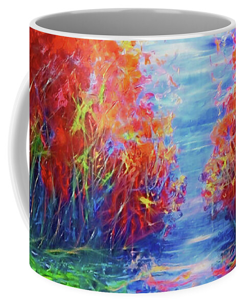  Abstract Coffee Mug featuring the painting Reflection of Red Trees by OLena Art