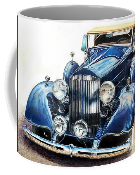 Car Coffee Mug featuring the drawing Reflection on Blue by David Neace CPX