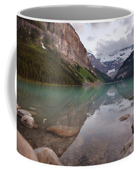 Landscape Coffee Mug featuring the photograph Reflections at Lake Louise by Carolyn Ann Ryan