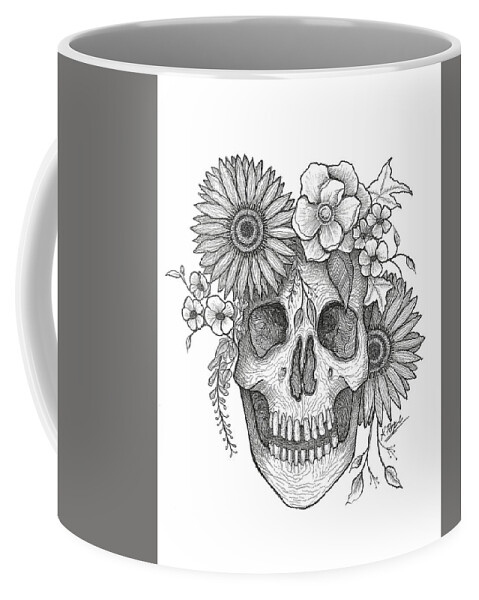 Skull Coffee Mug featuring the painting Regal Blossoms Crowned Skull by Kenneth Pope