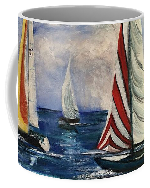 Sailing Yachts Coffee Mug featuring the painting Regatta of Sailing Yachts ... Delray 2021 by Catherine Ludwig Donleycott
