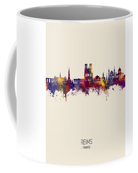Reims Coffee Mug featuring the digital art Reims France Skyline #83 by Michael Tompsett